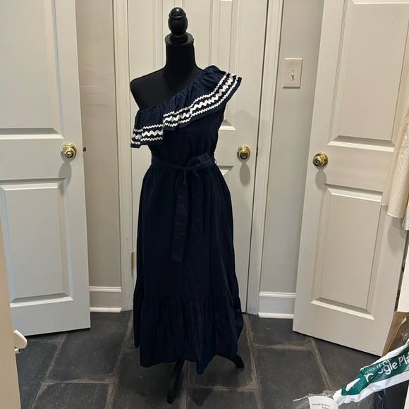 XS NWT J Crew One Shoulder RickRack Midi Dress - Picture 1 of 3